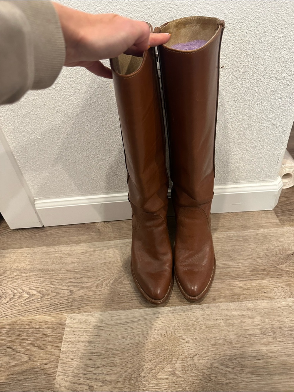Frye Tall Leather Riding Boots in Chestnut Brown